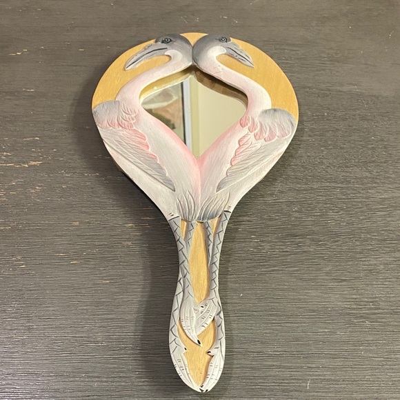 Elegant Crane Wall Mirror with Gold and Pink Accents